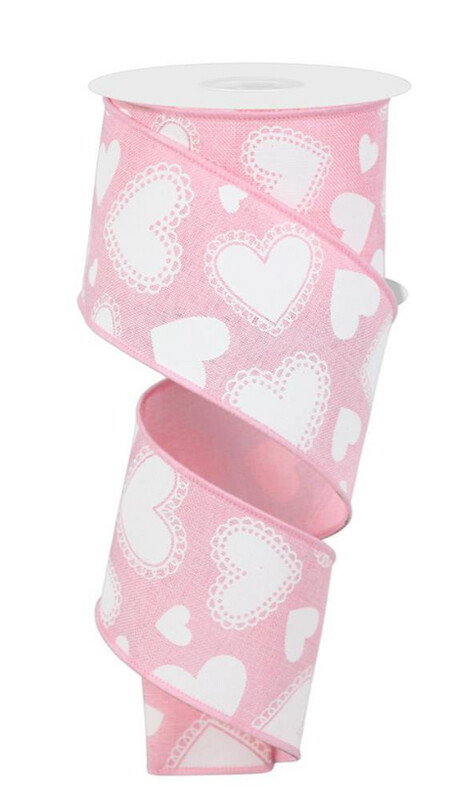 2.5&quot;x10yd Scalloped Heart Ribbon Pink/White