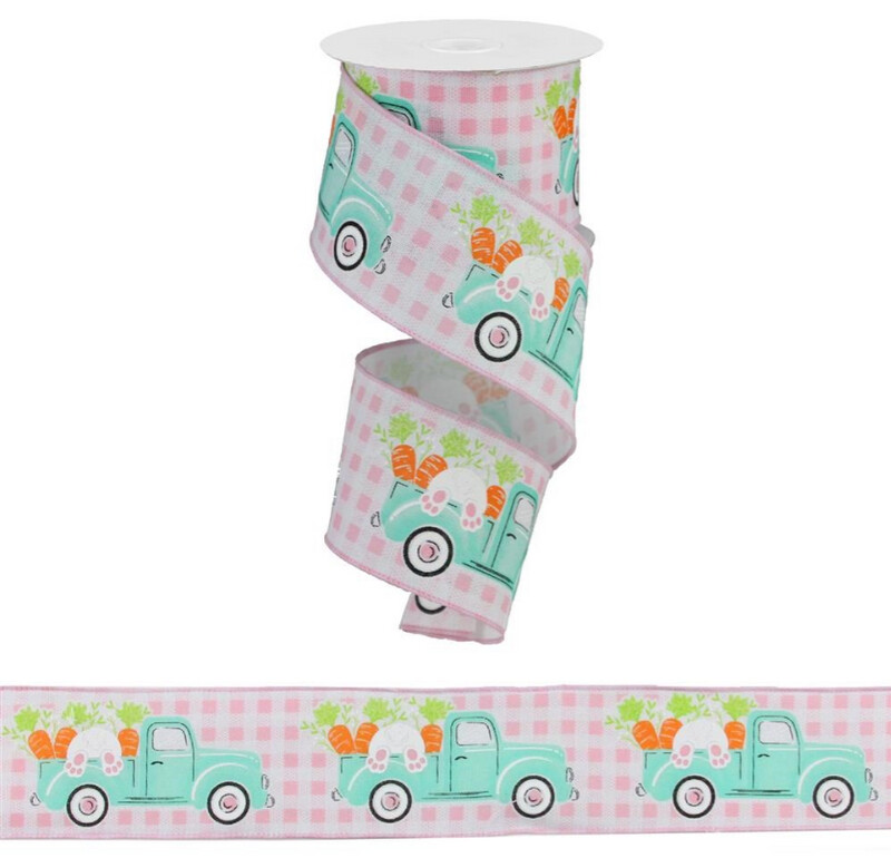 2.5&quot;x10yd Truck w/ Bunny/Carrots On Check Ribbon