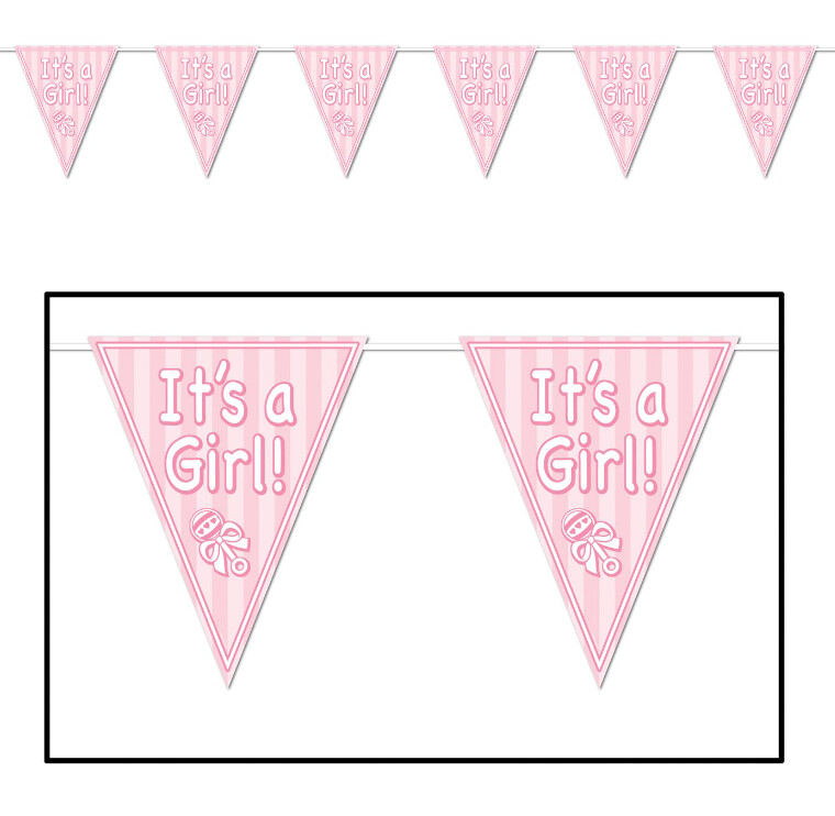 12&#39; It&#39;s A Girl Pennant Banner Pink