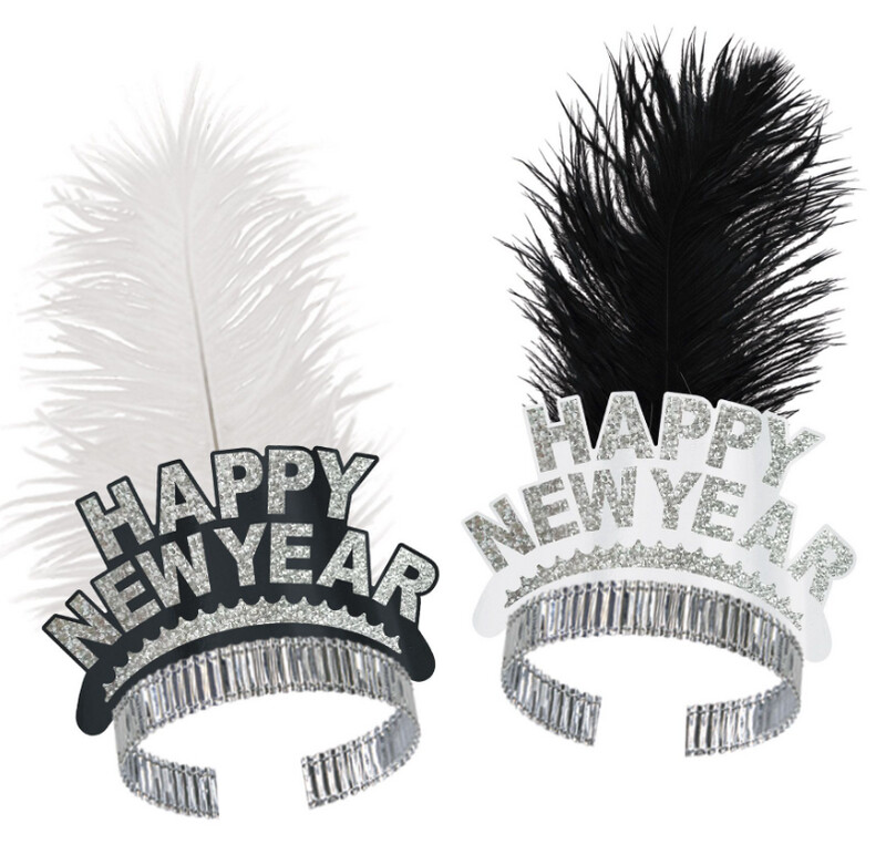 1pc New Years Ostrich Plume Swing Tiara Assorted