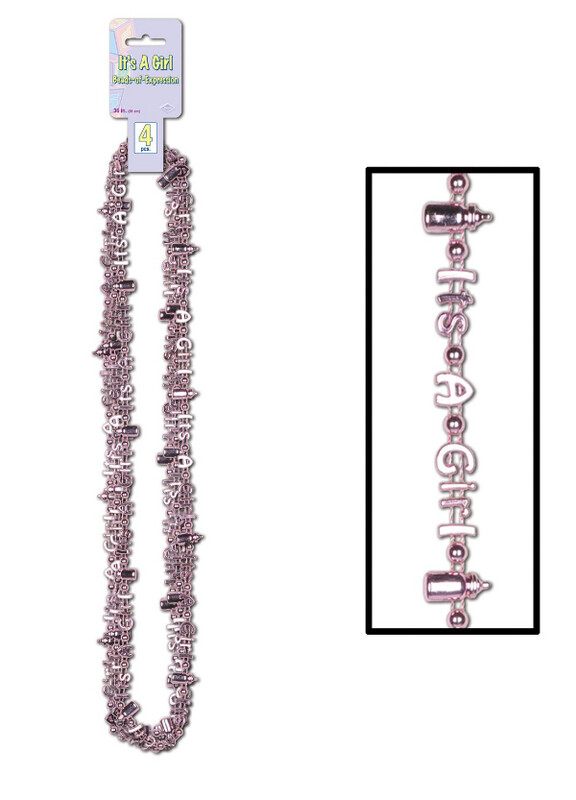 36&quot; It&#39;s A Girl Beaded Necklace Pink