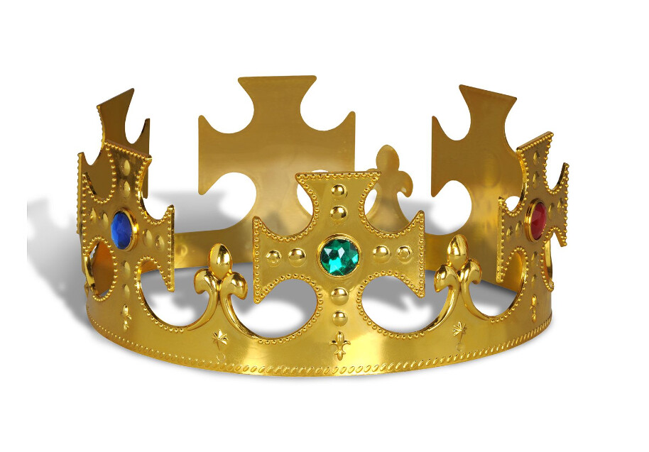 Adjustable Plastic Kings Jeweled Crown Gold