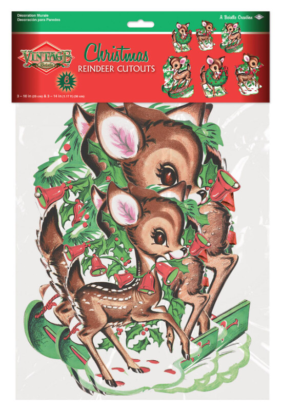 6pc 10&quot; &amp; 14&quot; Vintage Christmas Reindeer Cutouts