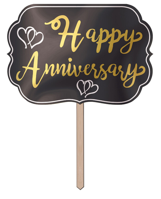 14.5&quot;x24&quot; Happy Anniversary Yard Sign Black/Gold/Silver