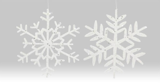 10&quot; Glitter Snowflake Ornament White Assorted