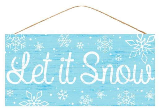 12.5"x6" MDF Let It Snow Sign Light Blue/White