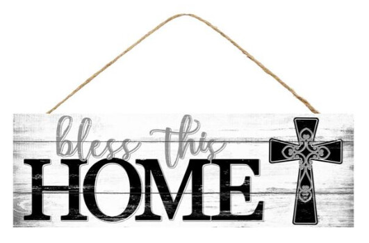 15&quot;x5&quot; MDF Bless This Home/Religious Sign w/Cross Grey/Black/White