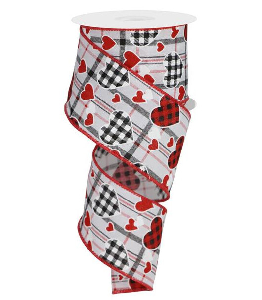2.5&quot;x10yd Check Heart Plaid Ribbon