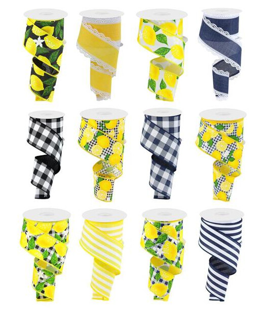 2.5&quot;x10yd Lemon Ribbon Assorted
