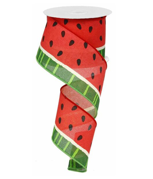 2.5&quot;x10yd Watermelon on Royal Ribbon Pink/Cream/Green/Black