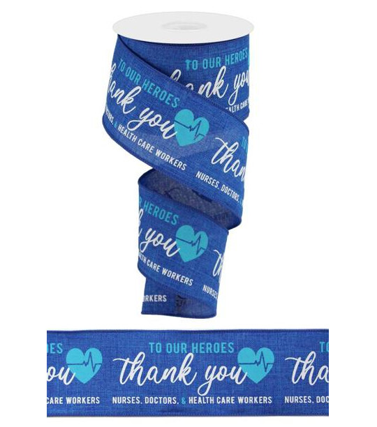 2.5&quot;x10yd Thank You Healthcare Heroes Ribbon Royal Blue/White/Turquoise