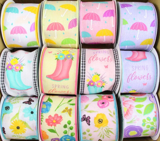 2.5"x10yd Spring Showers Ribbon Assorted (1 Roll)