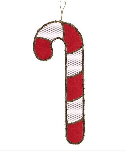 21"x8.5" Fabric/Grapevine Candy Cane Red/White