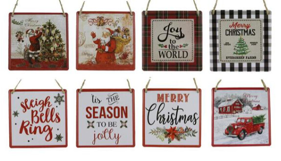 5&quot; Square Tin Christmas Signs Assorted