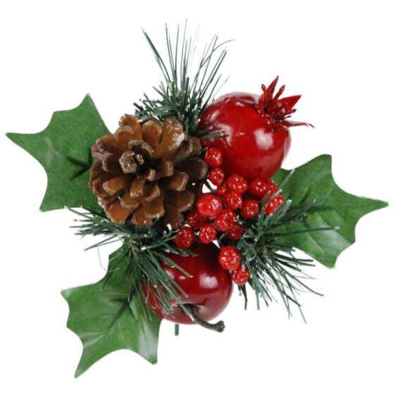 7" Apple/Pinecone/Pomegranate Pick Red