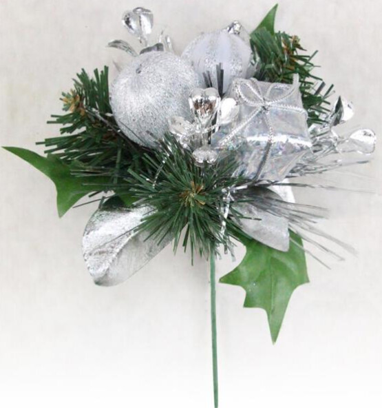 7&quot; Present/Ball/Boxwood/Pine/Holly Pick Silver