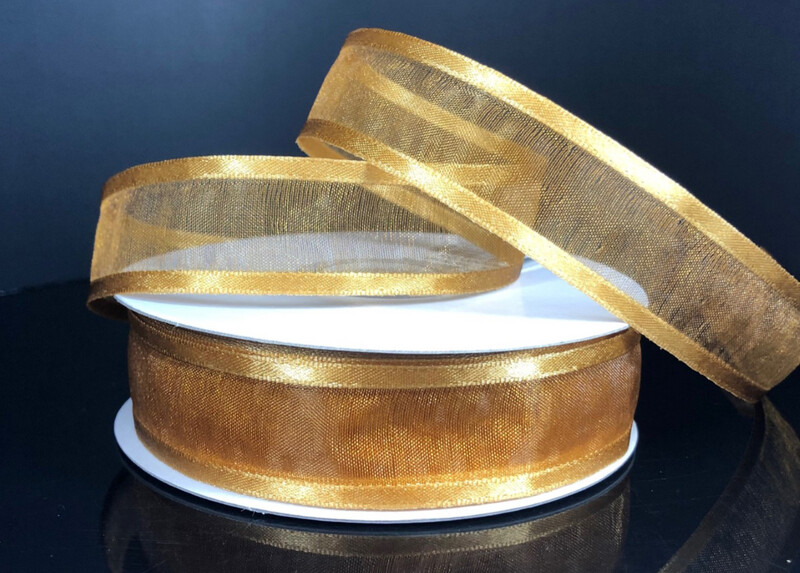 7/8&quot;x25yd Satin Edge Sheer Gold