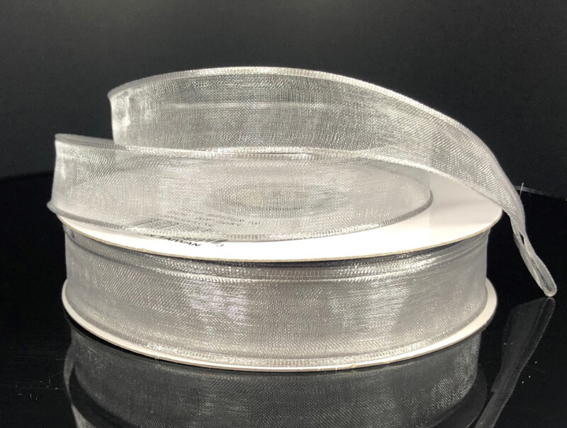 5/8&quot;x25yd Wired Sheer Ribbon Silver