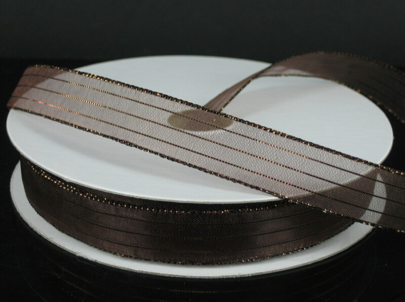 5/8&quot;x50yd Sheer Metallic Stripe Chocolate
