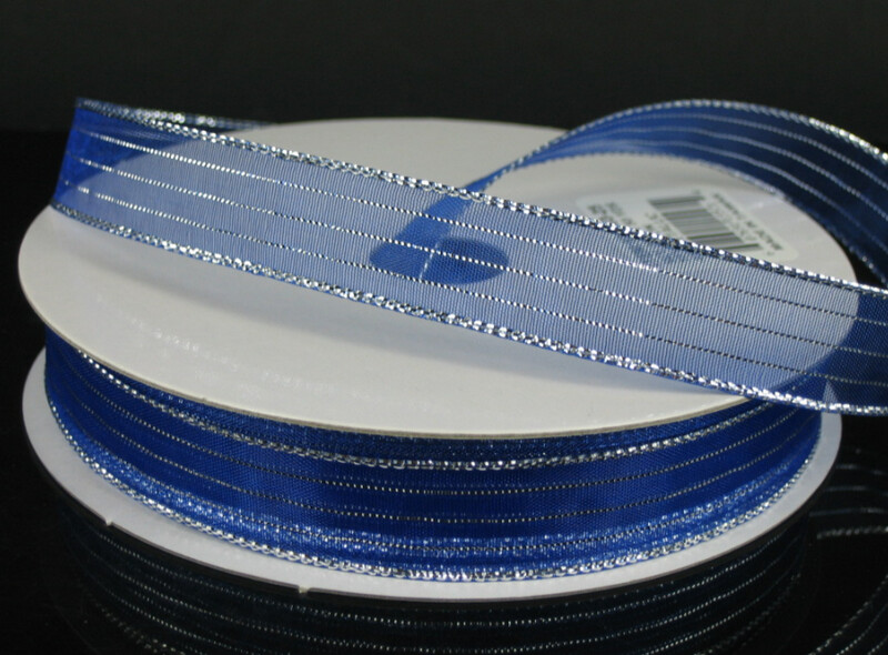 5/8&quot;x50yd Sheer Metallic Stripe Royal/Silver