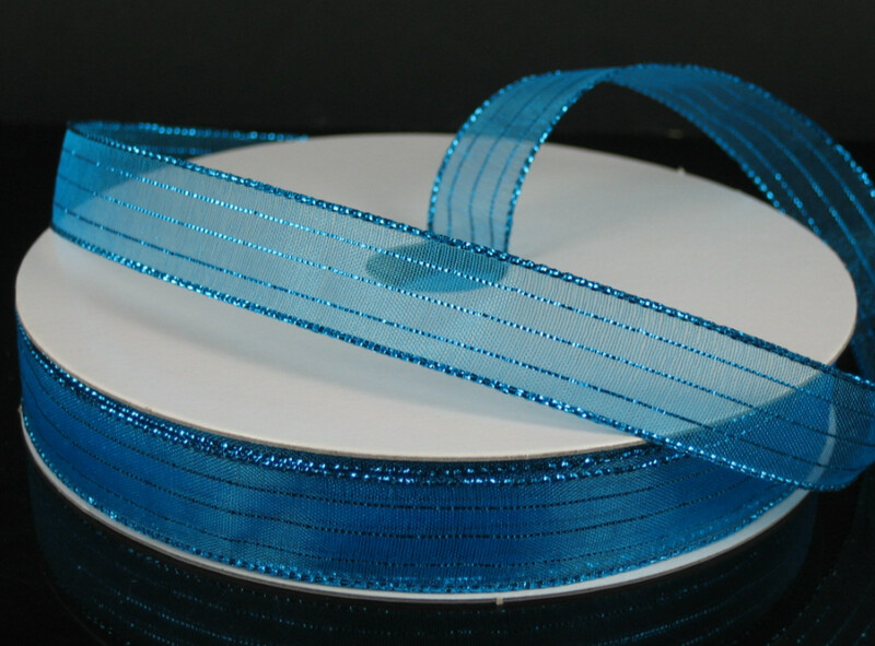 5/8&quot;x50yd Sheer Metallic Stripe Turquoise