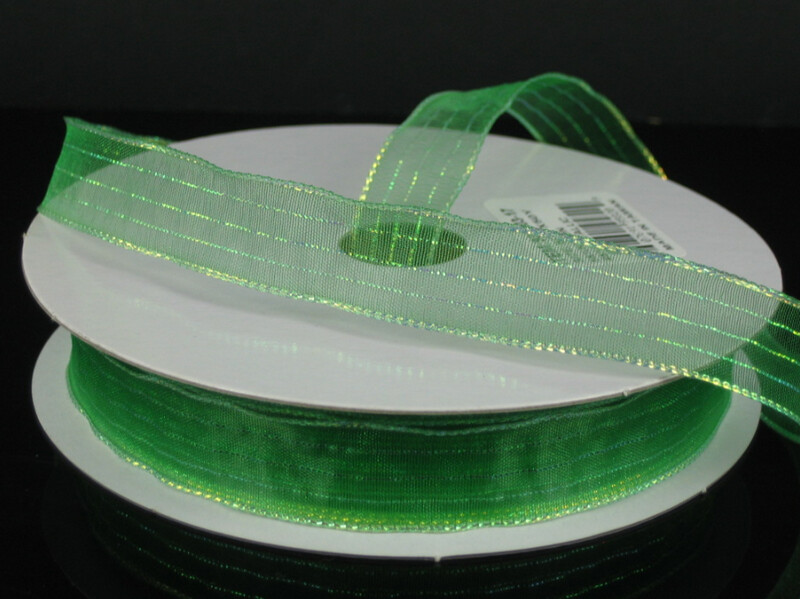 5/8&quot;x50yd Sheer Metallic Stripe Emerald/Iridescent