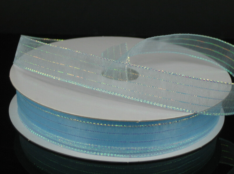 5/8&quot;x50yd Sheer Metallic Stripe Light Blue/Iridescent