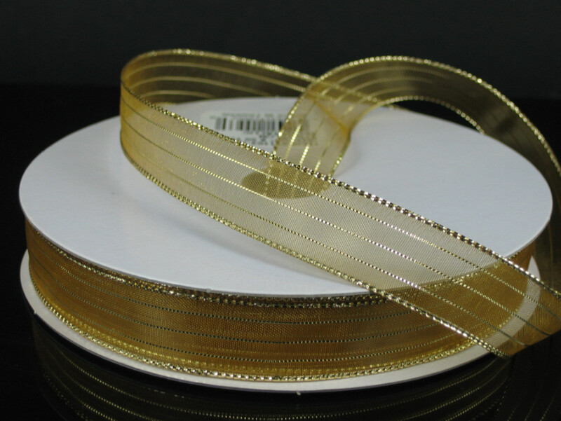 5/8&quot;x50yd Sheer Metallic Stripe Gold