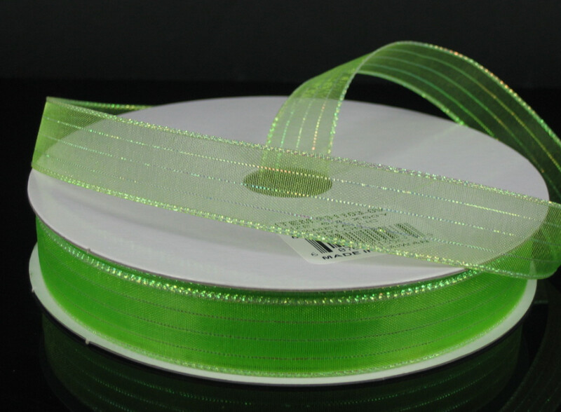 5/8&quot;x50yd Sheer Metallic Stripe Lime/Iridescent
