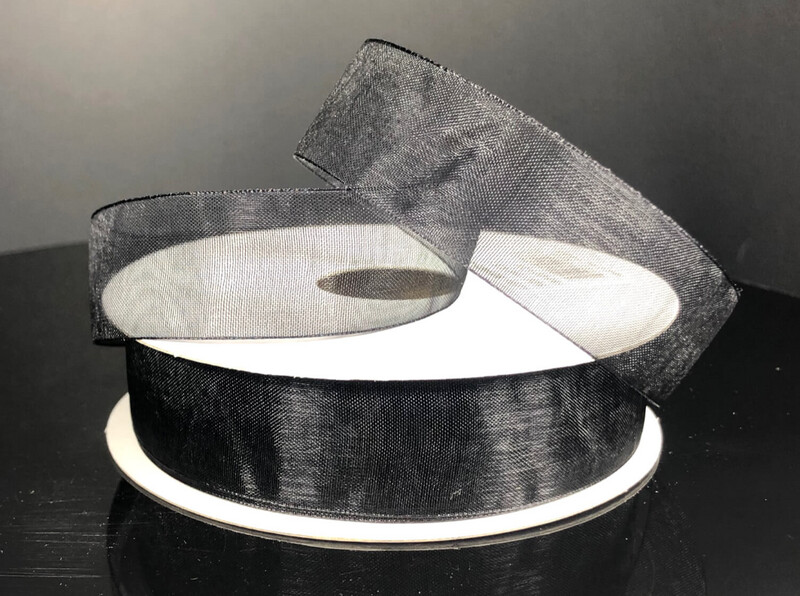 7/8&quot;x25yd Satin Edge Sheer Black