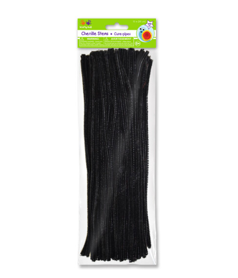 100pc 12&quot; 6mm Chenille Stem Black