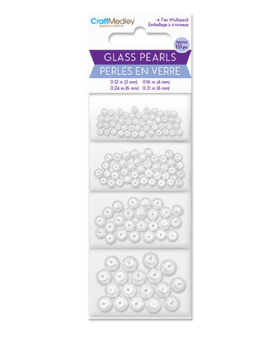 135pc Assorted Glass Pearls 3, 4, 6, 8mm