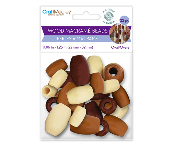 22pc Oval Wood Macrame Beads Assorted