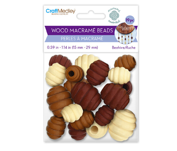 19pc Wood Beehive Macrame Beads Assorted