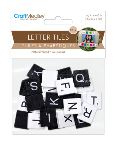 26pc 0.7"x0.7" Letter Tiles Black/White