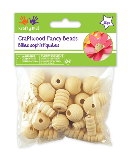 28pc Assorted Fancy Wood Beads Natural