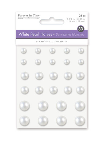28pc 6, 8, 10mm Adhesive Back Pearl Halves White
