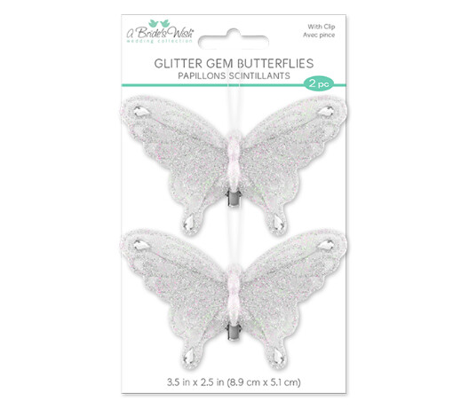 2pc 3.5&quot;x2.5&quot; Glitter Gem Butterflies W/Clip White
