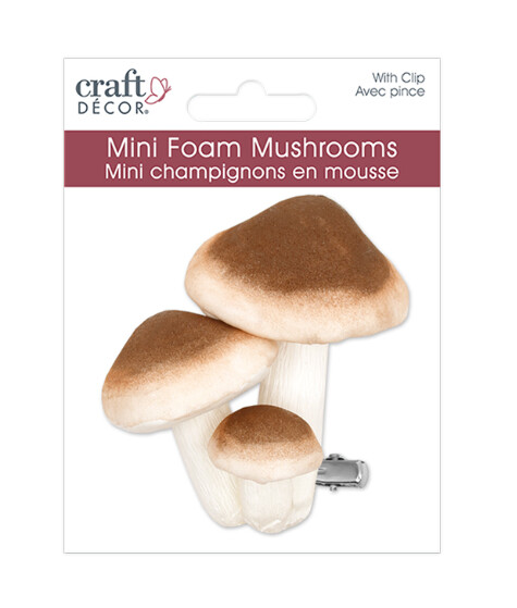 3&quot; Mini Foam Mushroom x3 w/Clip Brown