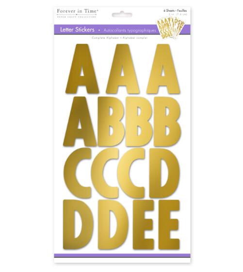 6 Sheet 3" Metallic Letter Stickers Gold