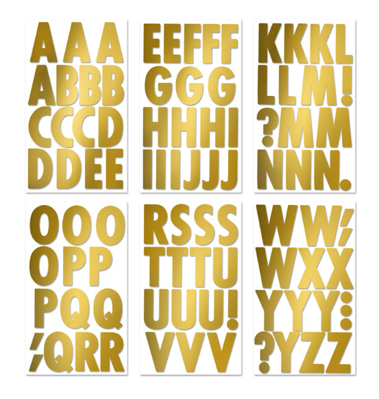 6 Sheet 3" Metallic Letter Stickers Gold