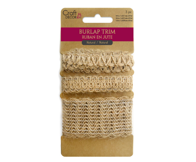 3pc 1yd Burlap Trim 11, 15, 40mm