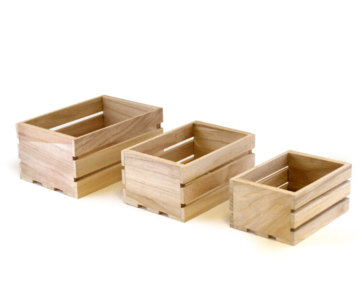 3pc Wood Crate Caddy Set Natural