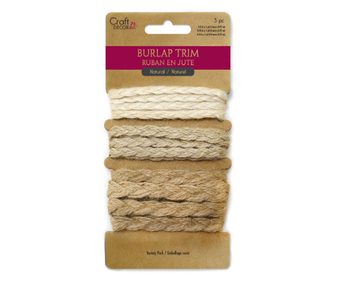 3pc 1yd Burlap Braided Trim 5, 6, 10mm