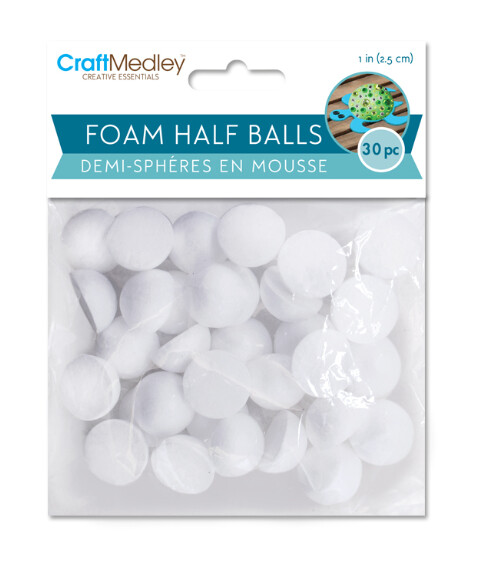 30pc 1&quot; Polyfoam Half Ball White