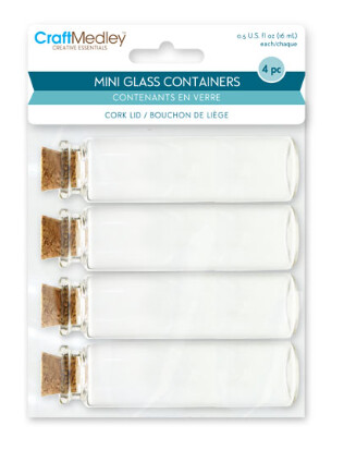 4pc 1"x3" Mini Glass Bottles w/Cork Lids 4pc 1"x3" Mini Glass Bottles w/Cork Lids