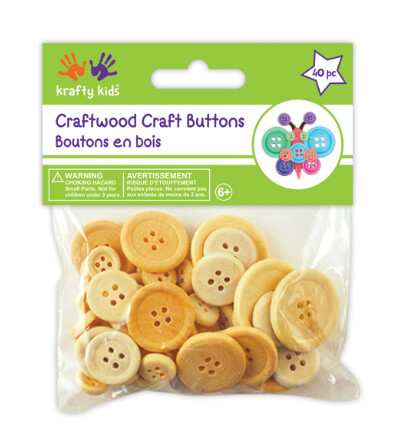 40pc Assorted Wood Craft Buttons Natural