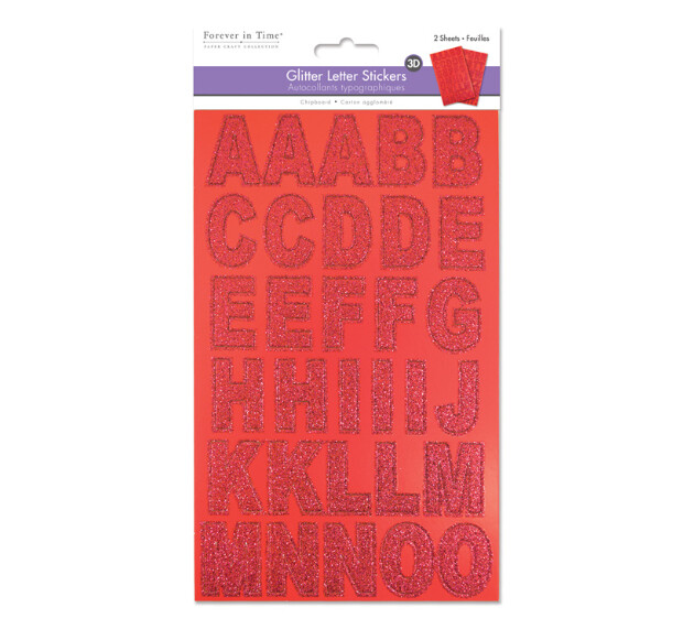 2 Sheet 1.3&quot; Chipboard Glitter Letter Stickers Red
