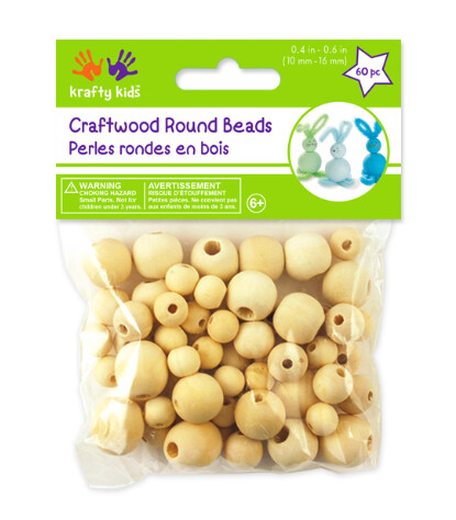 60pc Assorted Round Wood Beads Natural