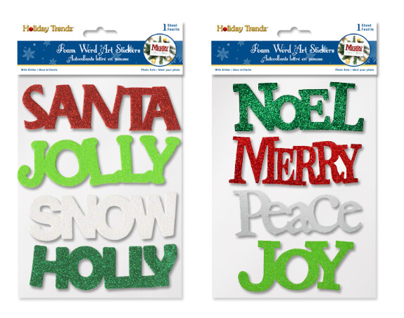 4pc Glitter Holiday Word Stickers